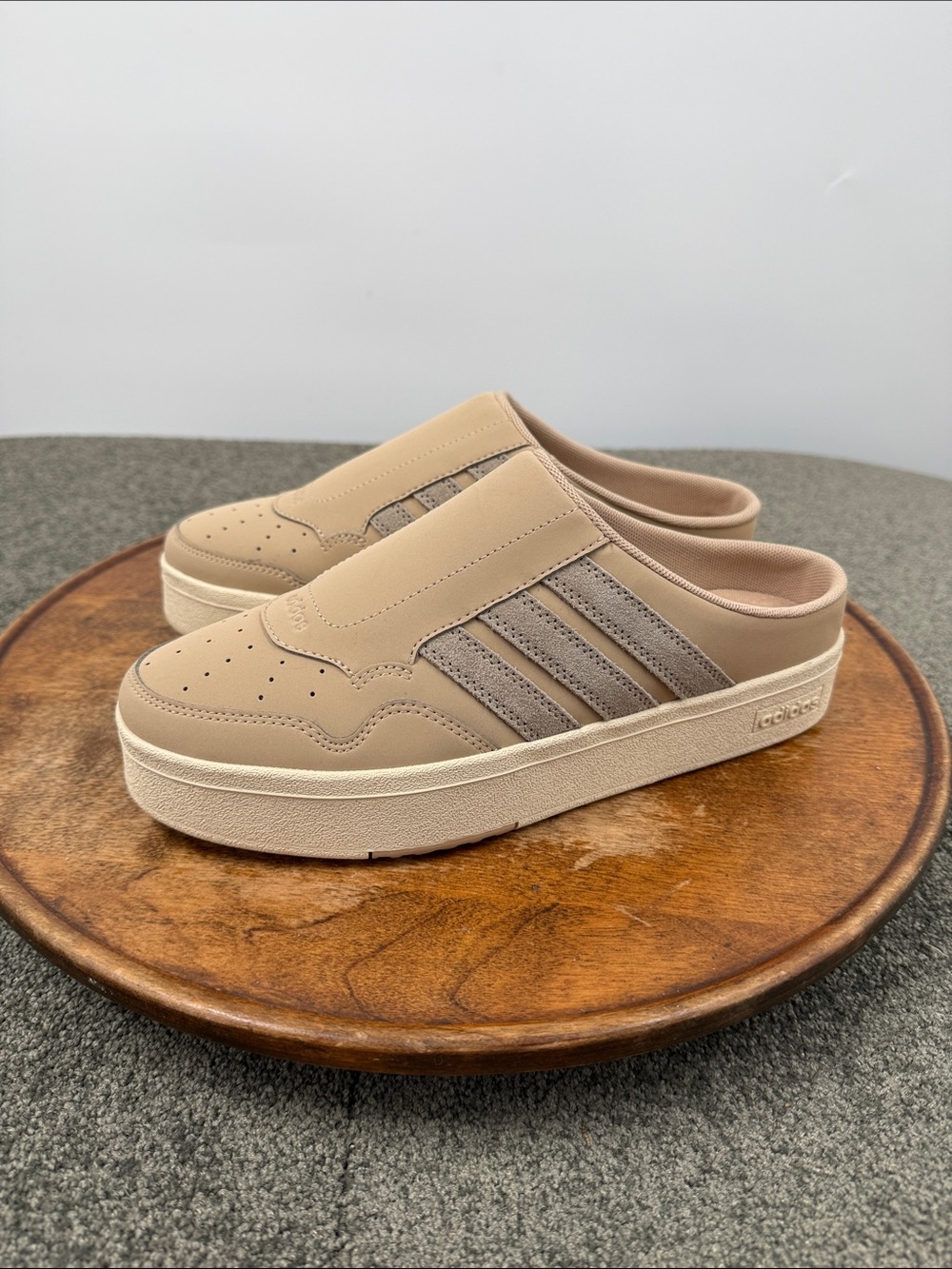 adidas Shoes Wm 8 Hoops 4.0 Platform Mule Slip On Sneakers Beige Gray Casual